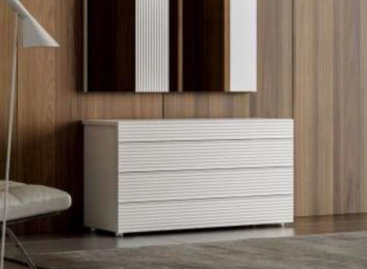 Weiße Designer Luxus Kommode mit Spiegel 4 Schubladen Holz Möbel Neu